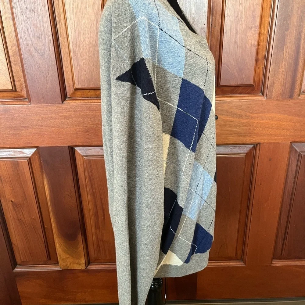Jos. A. Bank Sweater Mens XXL Gray Blue Argyle Diamond Lambs Wool Grandpa Rogers